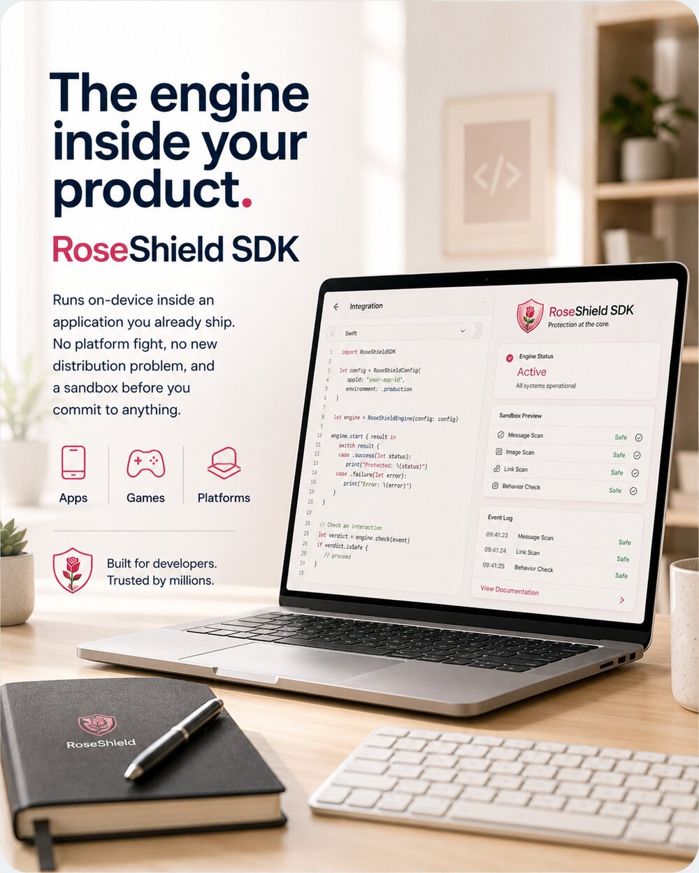 RoseShield SDK — the engine inside your product